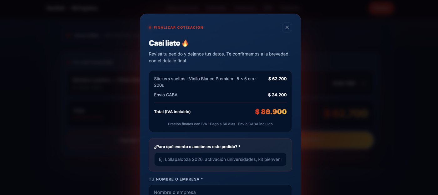 Modal de pedido con evento y entrega